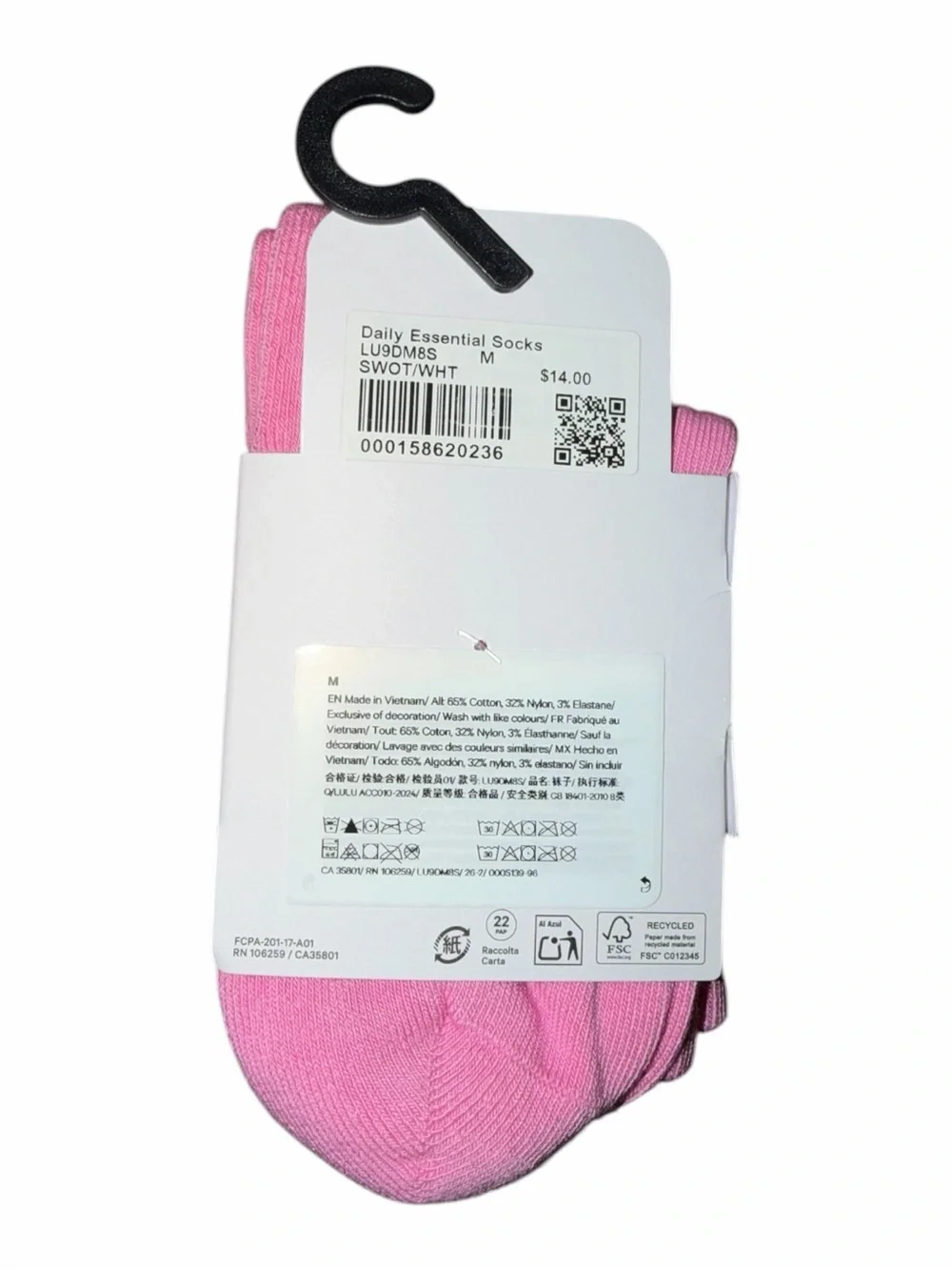Lululemon Daily Essential Quarter Socks Sweet Sorbet White M NWT